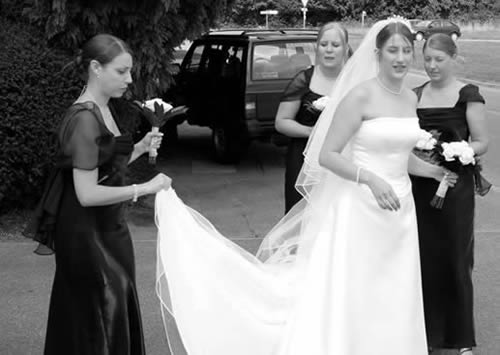 Bride and Bridesmaids going to the church